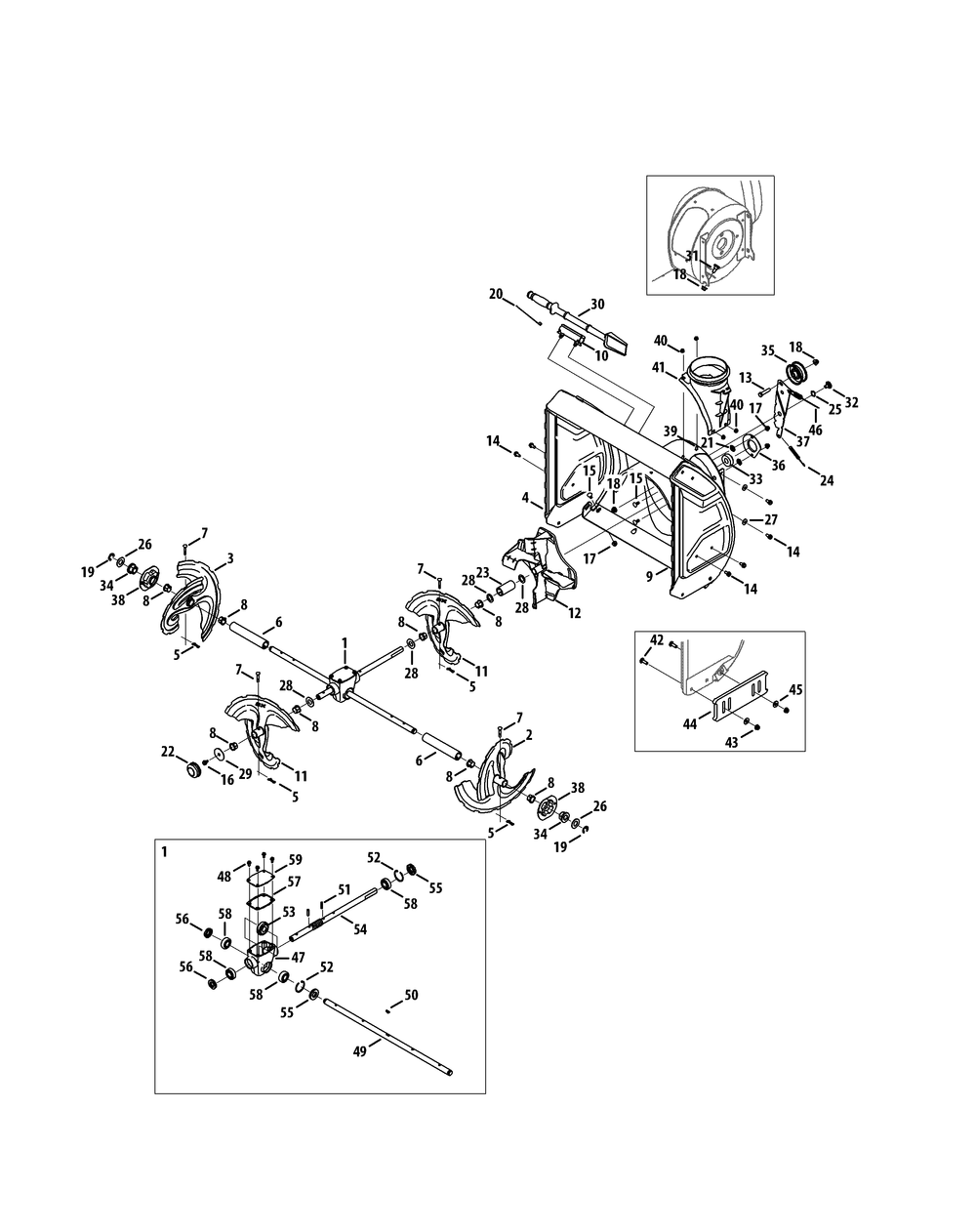 Auger And Auger Housing (26 Inch Hd) Diagram and Parts List for 3X26-INCHHD31AH55SX (31AH55SX710)(2013) Cub Cadet Snow Blower